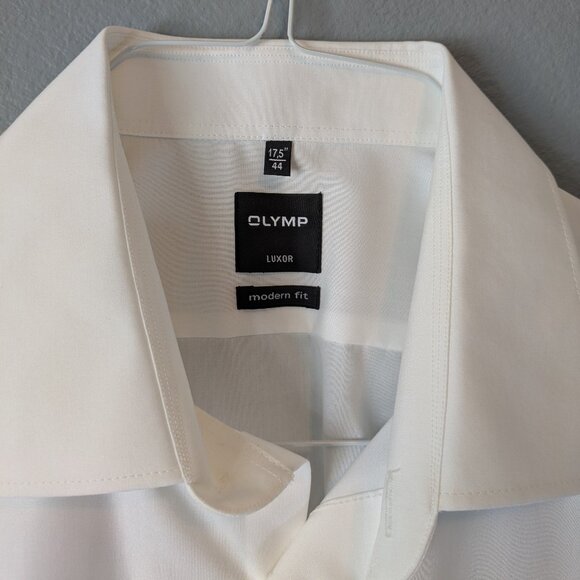 Olymp Luxor business modern fit beige short-sleeve dress shirt men 17.5/44 - Picture 3 of 7